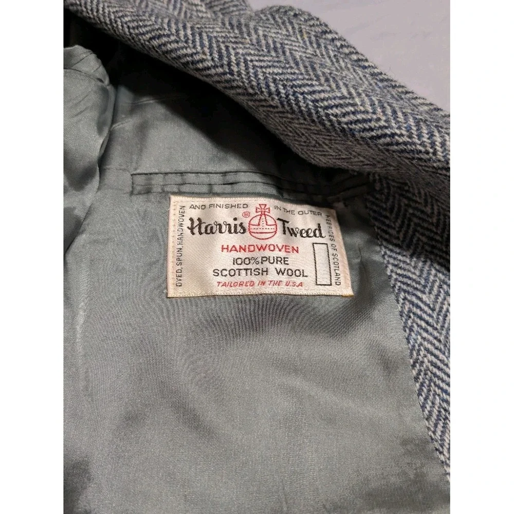 Vintage Harris Tweed Blazer Mens 40 42 Gray Herringbone Wool Anderson-Little USA